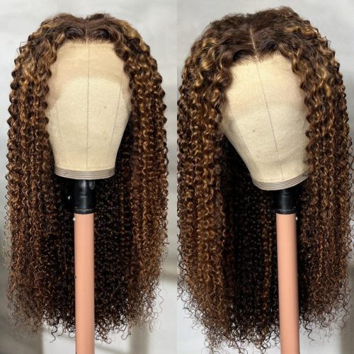 KlaiyiOmbreHighlightPianoColorJerryCurlyLaceFrontWigBrownGoldenHumanHairWigs 2 9bdac462 a696 4462 874f d123da0b9403