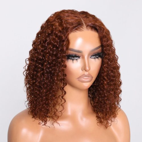 KlaiyiReddishBrownJerryCurlyBOBWig6x4.75Pre cutGluelessLaceWear GoWigsFlashSale 1