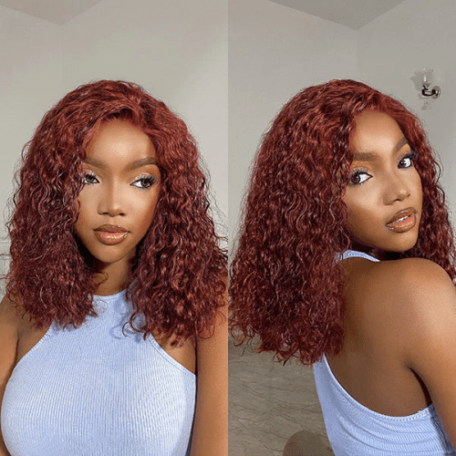 KlaiyiReddishBrownJerryCurlyBOBWig6x4.75Pre cutGluelessLaceWear GoWigsFlashSale 2