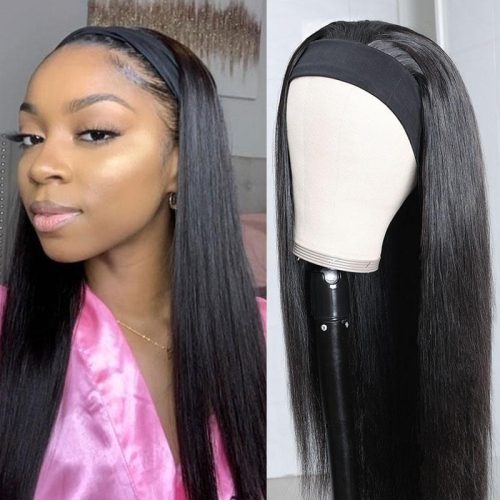 KlaiyiStraightHumanHairWigsWithHeadbandsAttachedNonLaceFrontWigsBlackColor150 Density 2