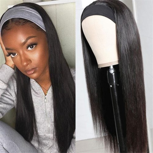 KlaiyiStraightHumanHairWigsWithHeadbandsAttachedNonLaceFrontWigsBlackColor150 Density 3