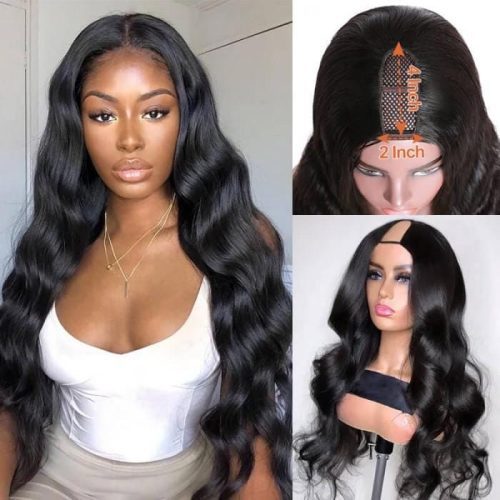 KlaiyiUPartWigHumanHairAfforableGluelessBodyWaveWigs100 HumanHairSuperSoft 3