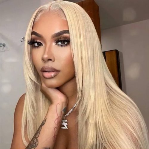 Klaiyi 613BlondeBoneStraightLaceFrontWigswithLayerInnerBuckleVirginHumanHairWigsForWomen 1