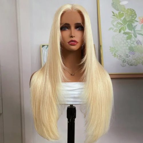 Klaiyi 613BlondeBoneStraightLaceFrontWigswithLayerInnerBuckleVirginHumanHairWigsForWomen 3