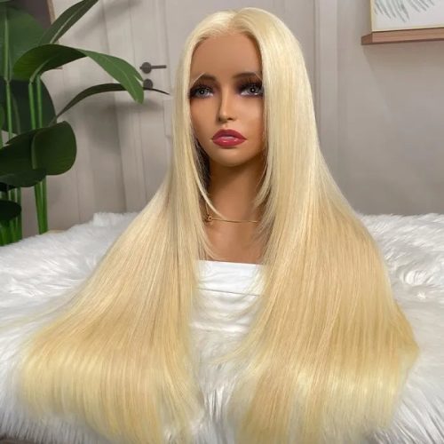 Klaiyi 613BlondeBoneStraightLaceFrontWigswithLayerInnerBuckleVirginHumanHairWigsForWomen 4