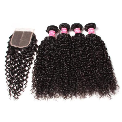 curly hair 4 bundles with closure