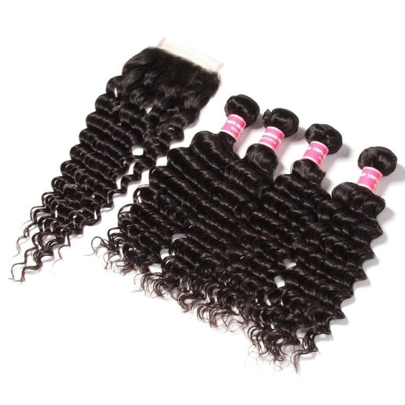 deep wave 4 bundles with closure klaiyi hair