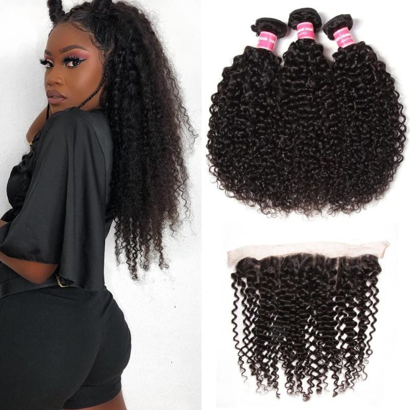 klaiyi hair indian curly hair 3 bundles with frontal closure